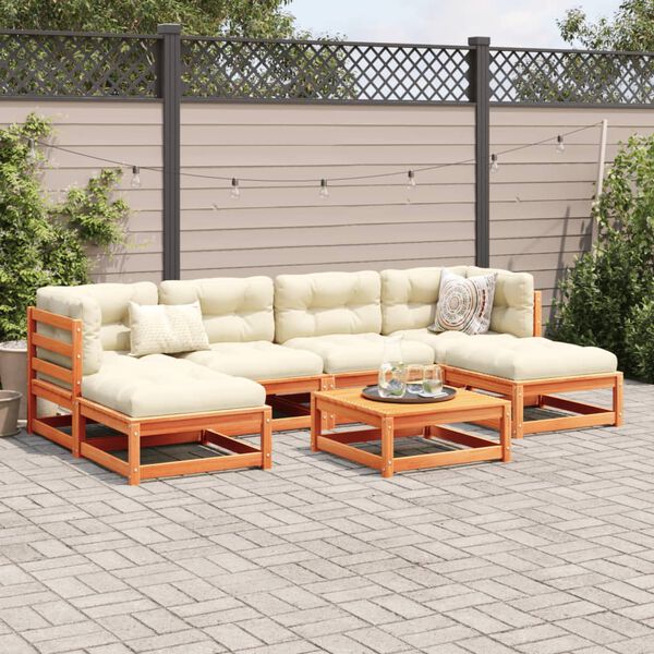 vidaXL 7 Piece Garden Sofa Set with Cushions Wax Brown Solid Wood Pine