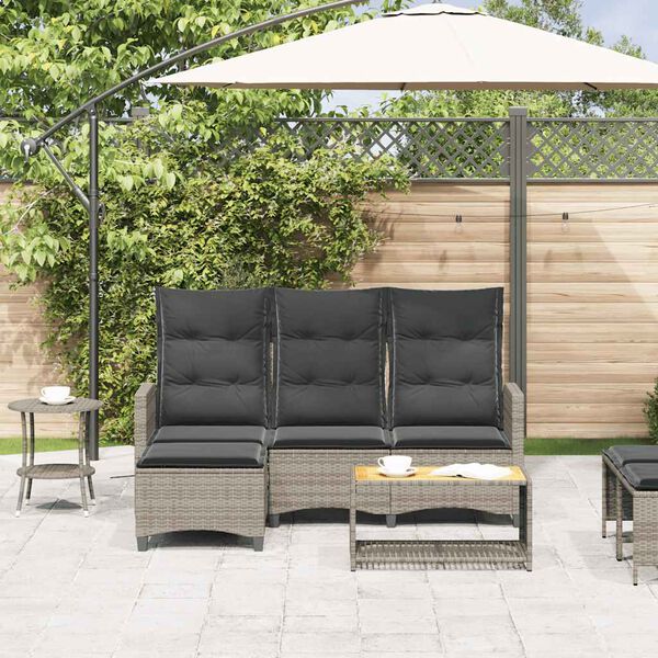 vidaXL Reclining Garden Sofa with Cushions L-shaped Grey Poly Rattan
