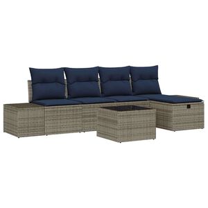 vidaXL Garden Sofa Set with Cushion 6 pcs Grey Poly Rattan