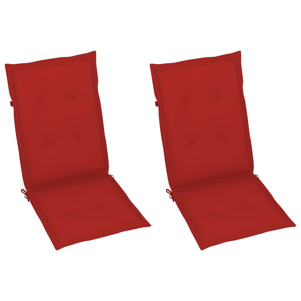 vidaXL Garden Chairs 2 pcs with Red Cushions Solid Teak Wood
