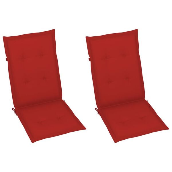vidaXL Garden Chairs 2 pcs with Red Cushions Solid Teak Wood