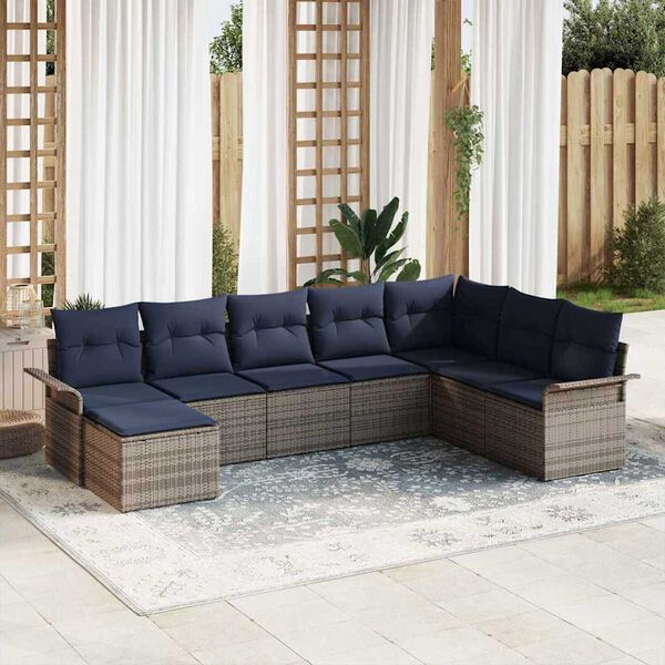 vidaXL Garden Sofa Set with Cushion 8 pcs Grey Poly rattan