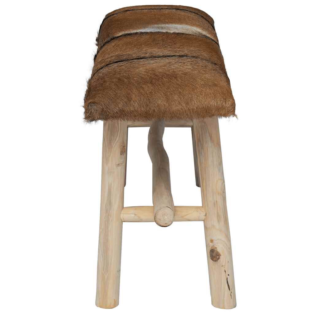 vidaXL Bench Real Leather Teak