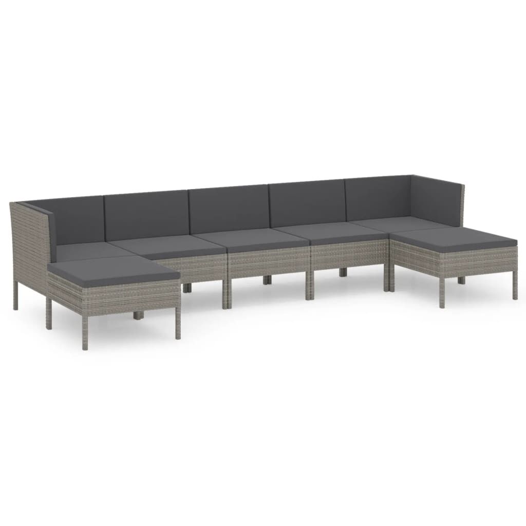 vidaXL 7 Piece Garden Lounge Set with Cushions Poly Rattan Grey