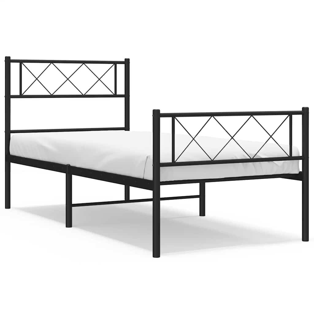 vidaXL Metal Bed Frame without Mattress with Footboard Black 100x190cm