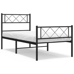 vidaXL Metal Bed Frame without Mattress with Footboard Black 100x190cm