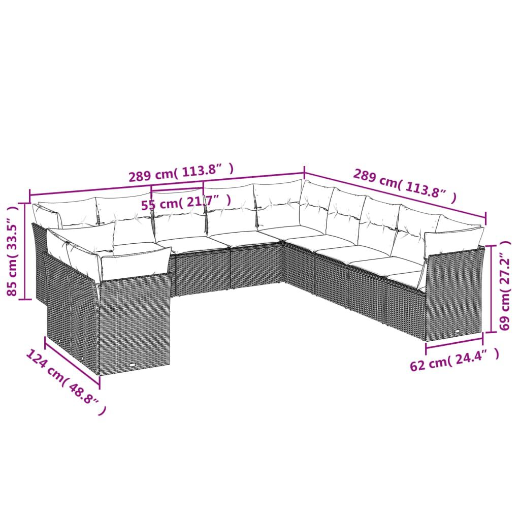 vidaXL 11 Piece Garden Sofa Set with Cushions Black Poly Rattan