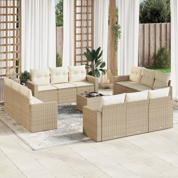 vidaXL 13 Piece Garden Sofa Set with Cushions Beige Poly Rattan