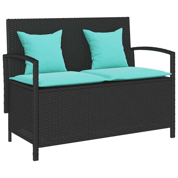 vidaXL Garden Storage Bench with Cushion Black Poly Rattan
