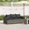vidaXL Garden Sofa with Cushions 3-Seater Grey Poly Rattan