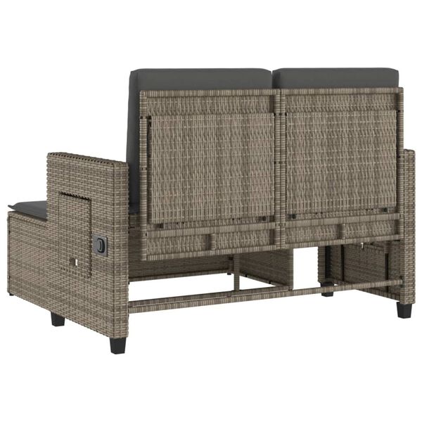vidaXL Reclining Garden Bench with Cushions Grey Poly Rattan