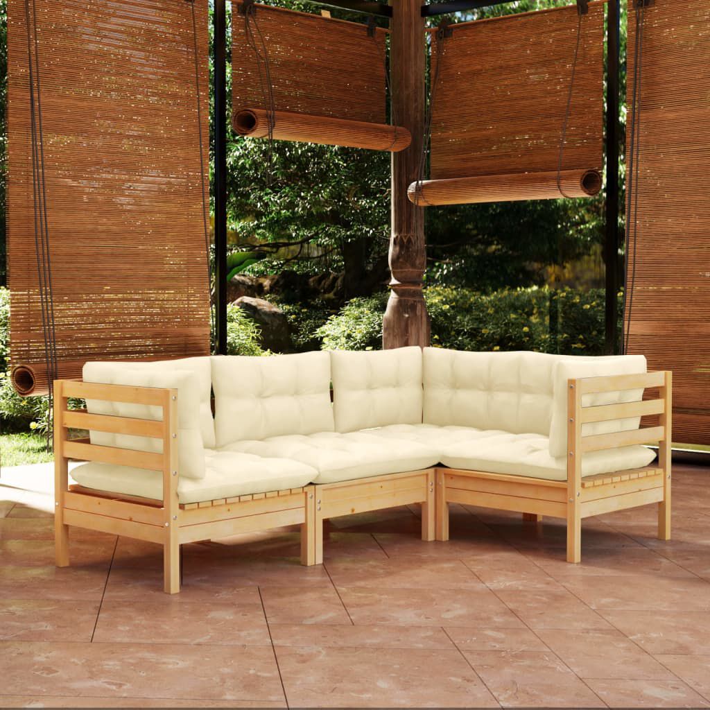 vidaXL 4 Piece Garden Lounge Set with Cream Cushions Pinewood