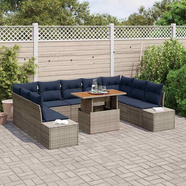 vidaXL Garden Sofa Set with Cushion Manual 10 pcs Grey and Navy