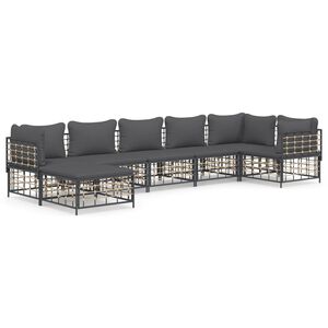 vidaXL 7 Piece Garden Lounge Set with Cushions Anthracite Poly Rattan