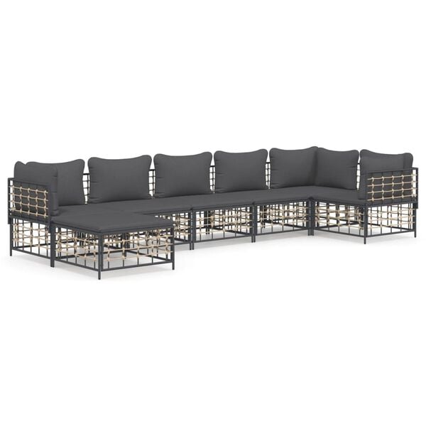 vidaXL 7 Piece Garden Lounge Set with Cushions Anthracite Poly Rattan