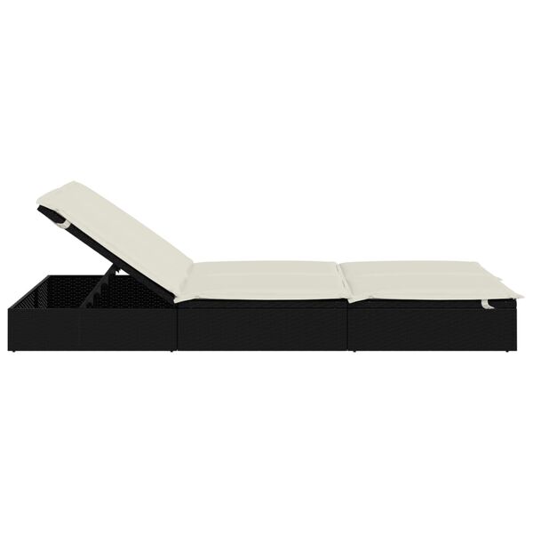 vidaXL 2-Person Sunbed with Cushions Black Poly Rattan