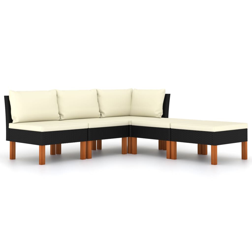 vidaXL 5 Piece Garden Lounge Set with Cushions Poly Rattan Black