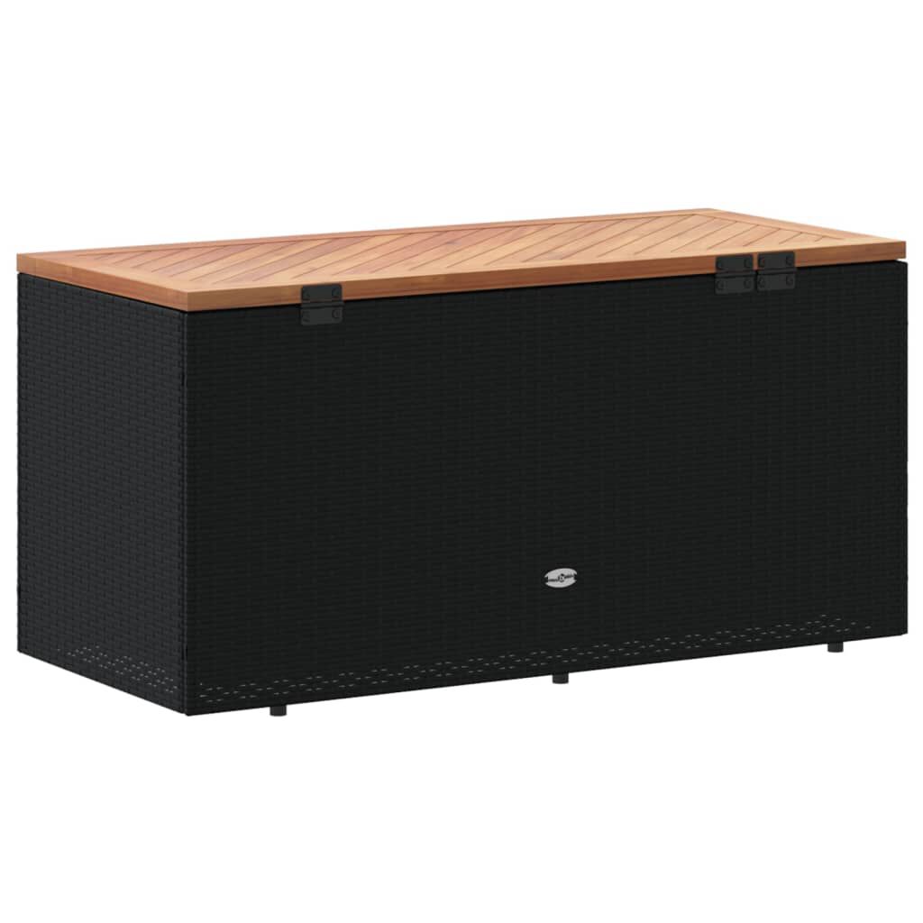 vidaXL Garden Storage Box Black 110x50x54 cm Poly Rattan Acacia Wood