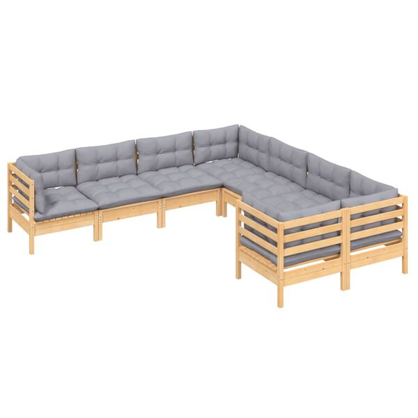 vidaXL 8 Piece Garden Lounge Set with Grey Cushions Solid Pinewood