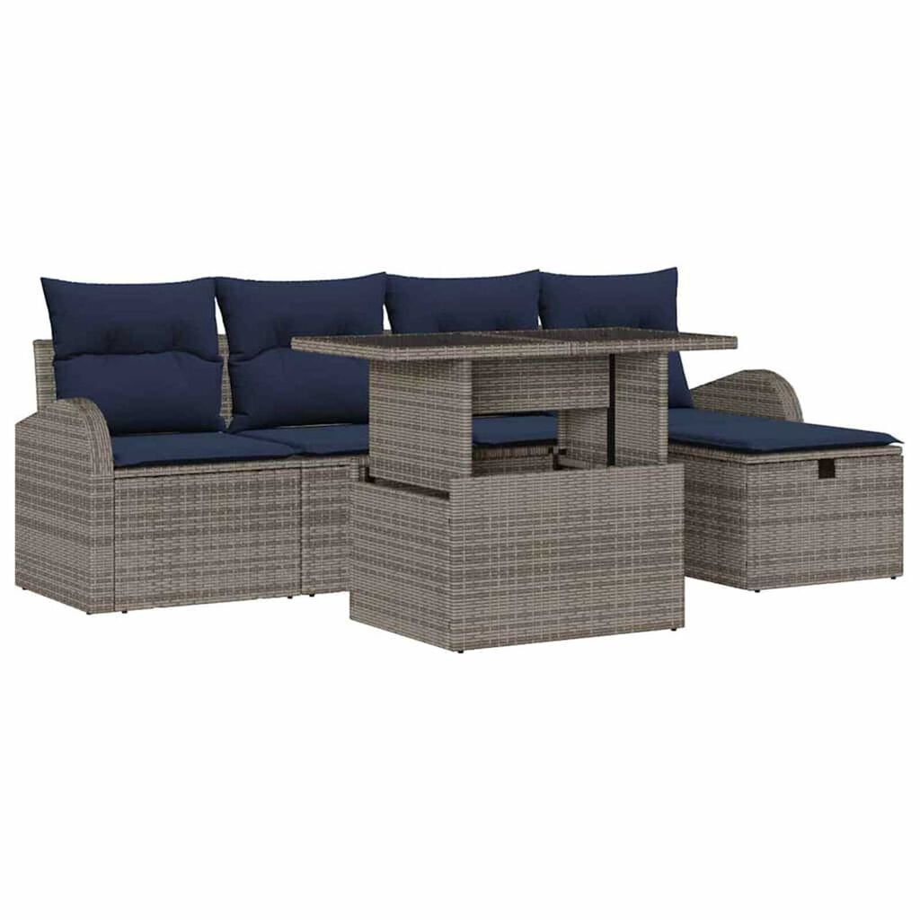 vidaXL Garden Sofa Set with Cushion 6 pcs Grey Poly rattan