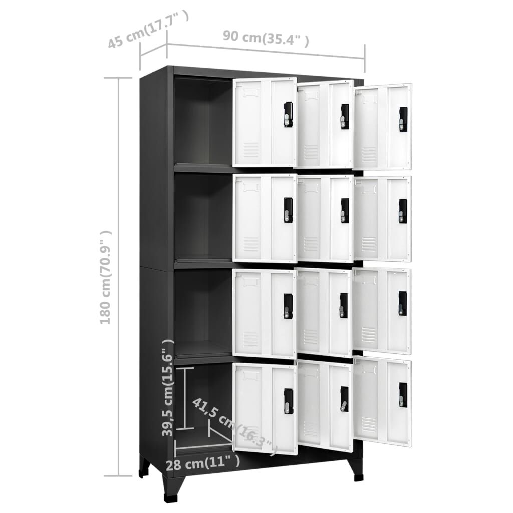 vidaXL Locker Cabinet Anthracite and White 90x45x180 cm Steel