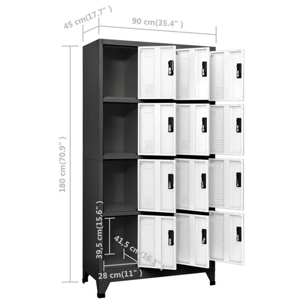 vidaXL Locker Cabinet Anthracite and White 90x45x180 cm Steel