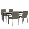 vidaXL 5 Piece Garden Dining Set with Cushions Black and Grey Poly Rattan