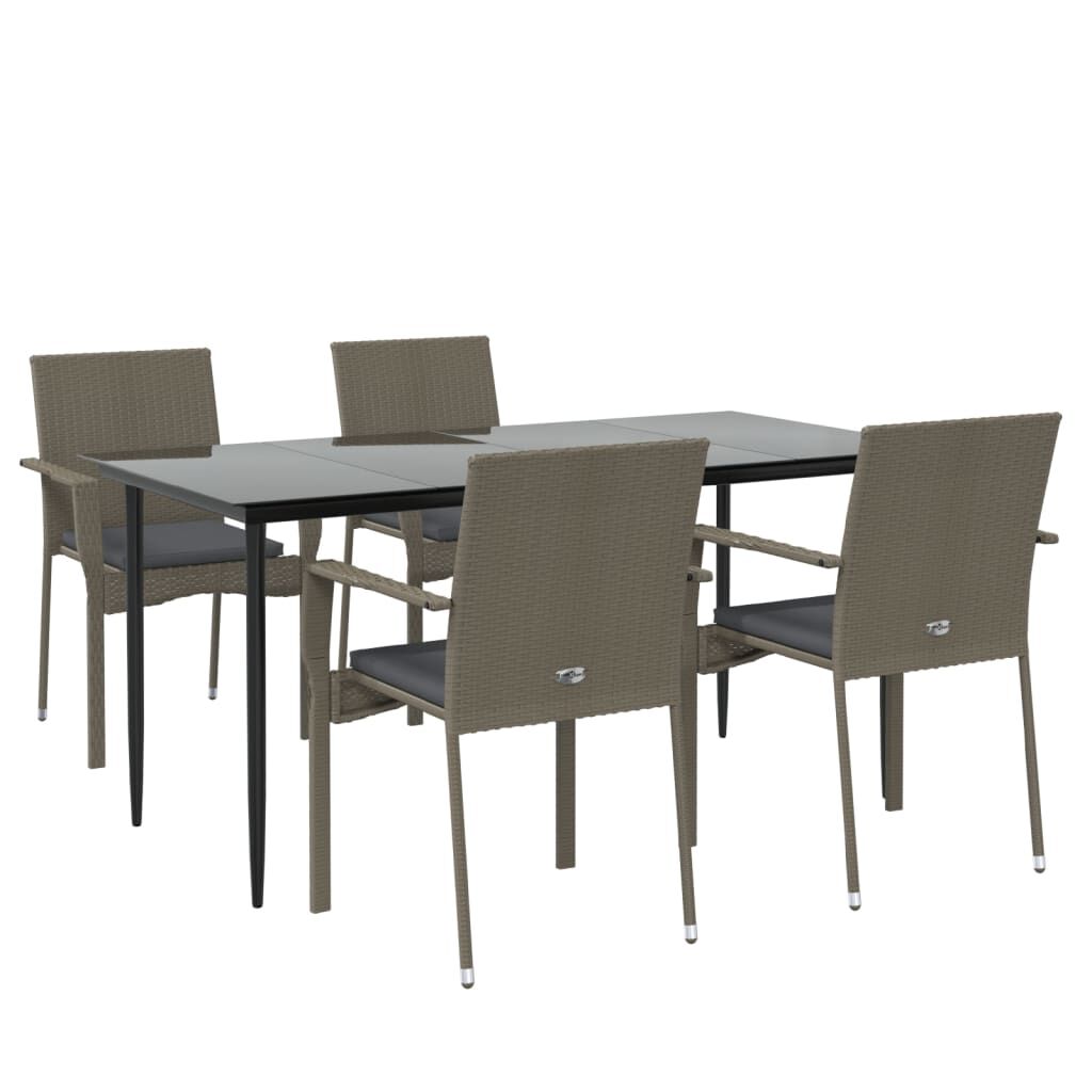 vidaXL 5 Piece Garden Dining Set with Cushions Black and Grey Poly Rattan