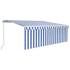 vidaXL Manual Retractable Awning with Blind 4x3m Blue&White