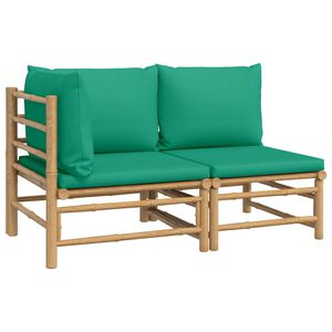 vidaXL 2 Piece Garden Lounge Set with Green Cushions Bamboo