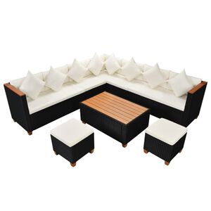 vidaXL 7 Piece Garden Lounge Set with Cushions Poly Rattan Black