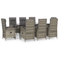 vidaXL 9 Piece Garden Dining Set with Cushions Black and Grey Poly Rattan