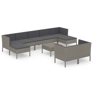 vidaXL 10 Piece Garden Lounge Set with Cushions Poly Rattan Grey