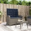 vidaXL Reclining Garden Bench with Cushions Grey Poly Rattan