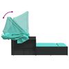 vidaXL Double Sun Lounger with Canopy and Cushions Black Poly Rattan