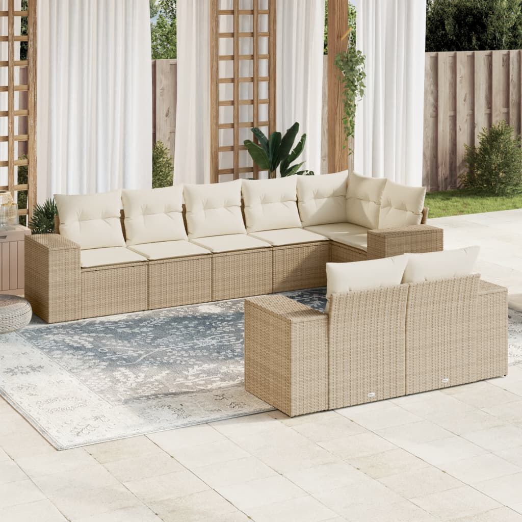 vidaXL 8 Piece Garden Sofa Set with Cushions Beige Poly Rattan