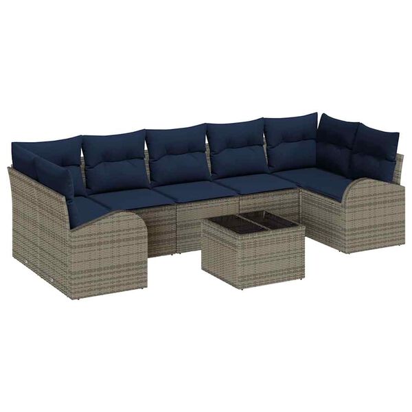 vidaXL Garden Sofa Set Grey and Navy 55 x 55 x 37 cm Poly Rattan
