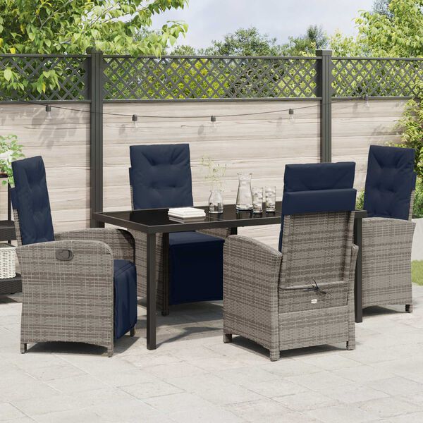 vidaXL Garden Dining Set with Cushion 5 pcs Grey Poly Rattan