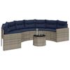 vidaXL Garden Sofa with Table and Cushions Half-Round Grey Poly Rattan