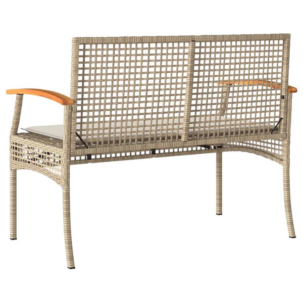 vidaXL Garden Bench with Cushion Beige Poly Rattan Acacia Wood