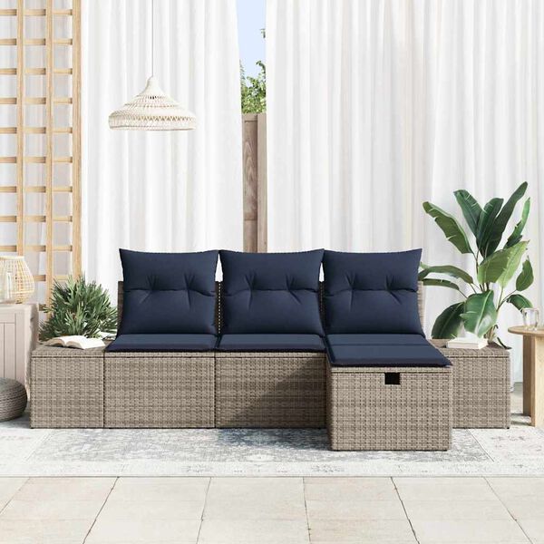 vidaXL Garden Sofa Set with Cushion with Storage 4 pcs Poly Rattan