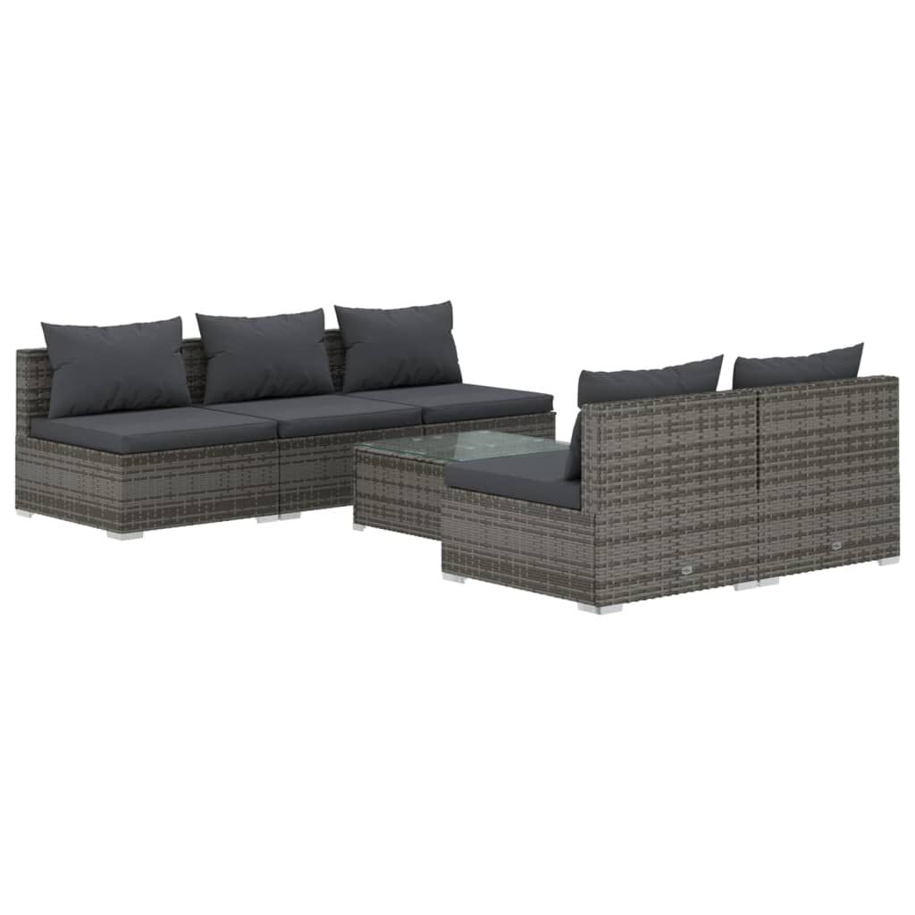 vidaXL 6 Piece Garden Lounge Set with Cushions Poly Rattan Grey