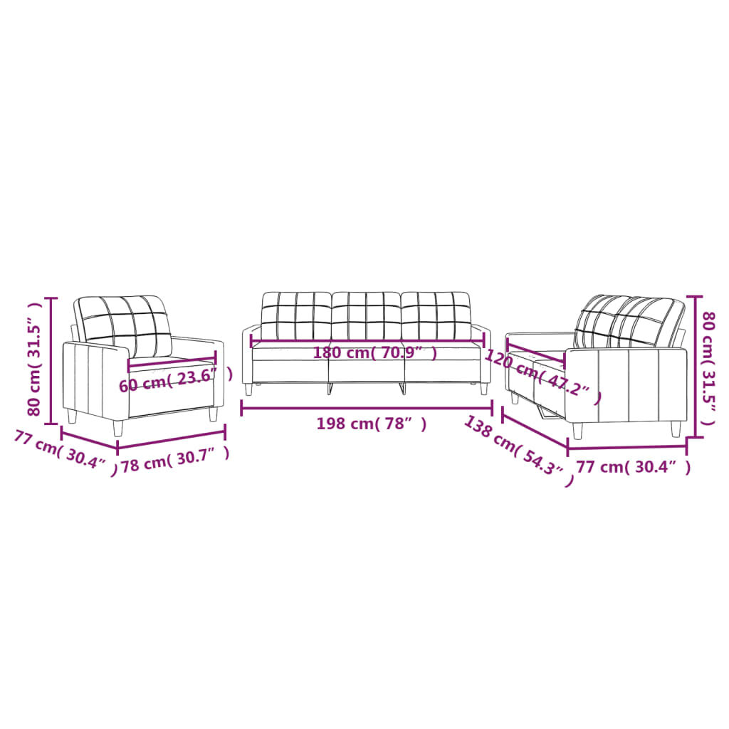 vidaXL 3 Piece Sofa Set with Cushions Dark Grey Fabric