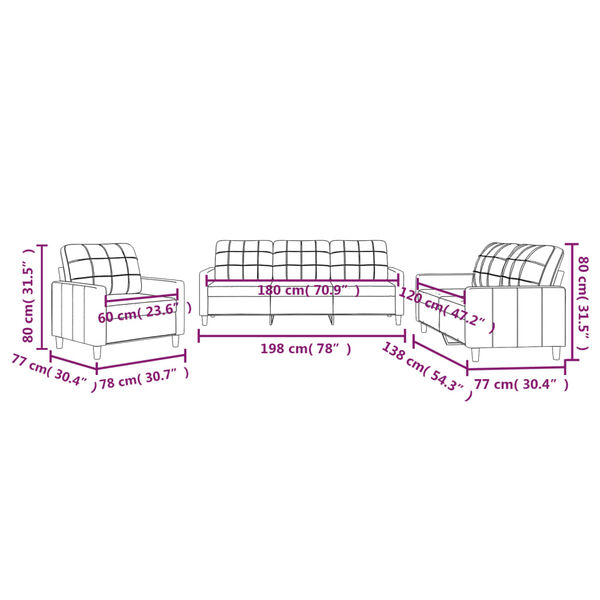vidaXL 3 Piece Sofa Set with Cushions Dark Grey Fabric
