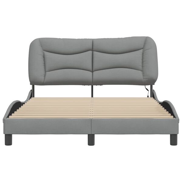 vidaXL Bed Frame with LED without Mattress "Hvar" Light Grey 137x190 cm Fabric
