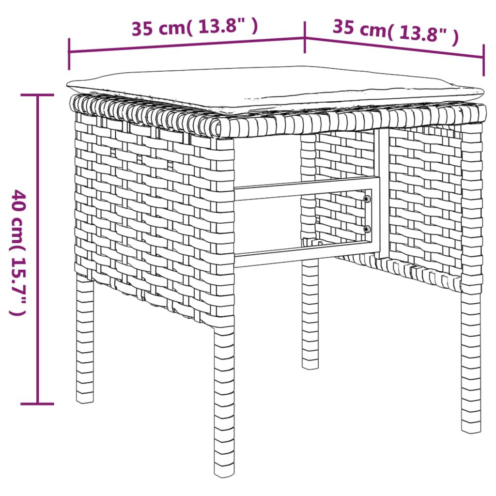 vidaXL Garden Footstools with Cushions 4 pcs Grey Poly Rattan