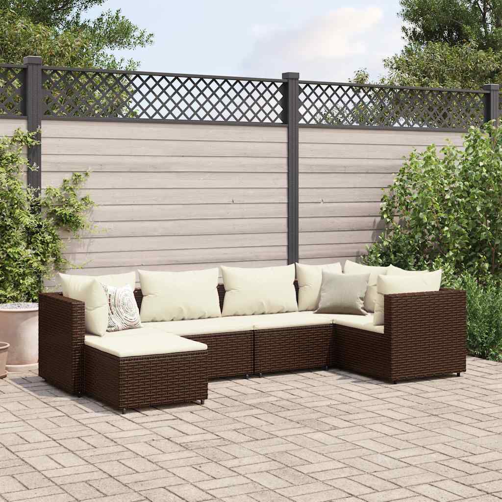vidaXL 6 Piece Garden Lounge Set with Cushions Brown Poly Rattan