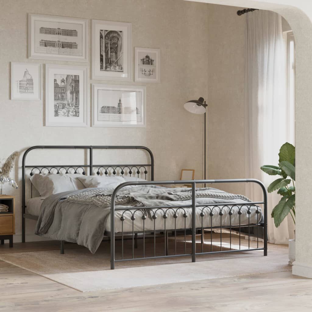 vidaXL Metal Bed Frame without Mattress with Footboard Black 150x200cm