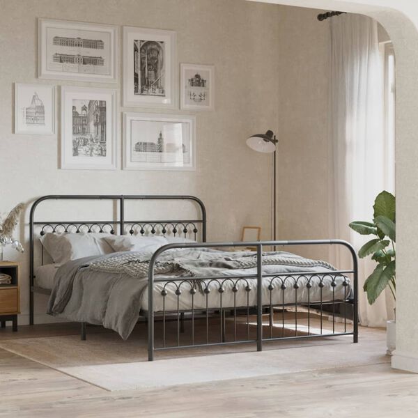 vidaXL Metal Bed Frame without Mattress with Footboard Black 150x200cm