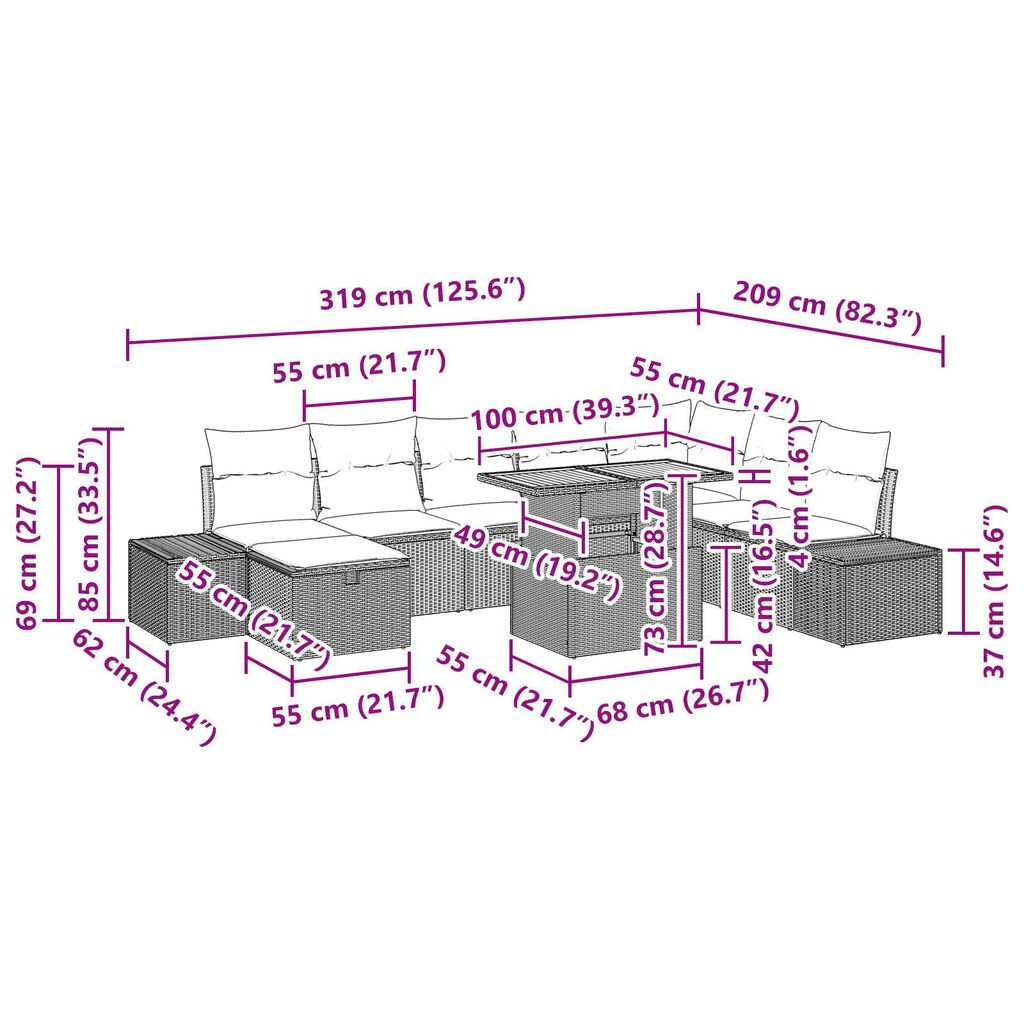 vidaXL 9 Piece Garden Sofa Set with Cushions Black Poly Rattan Acacia